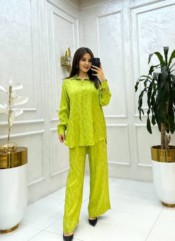 2 Piece Suit - Lime Green with Print